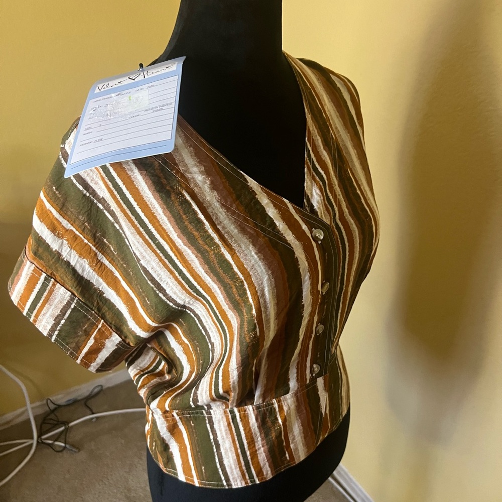 NEW Velvet Heart Olive Green & Rust Striped V-Neck Crop Top